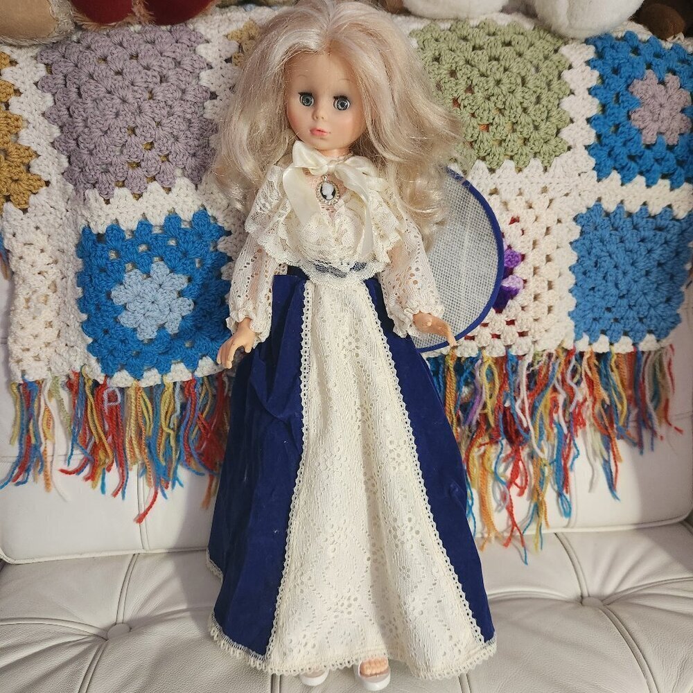 Regal 20.5” Vintage Vinyl Doll in Blue Velvet Victorian Dress